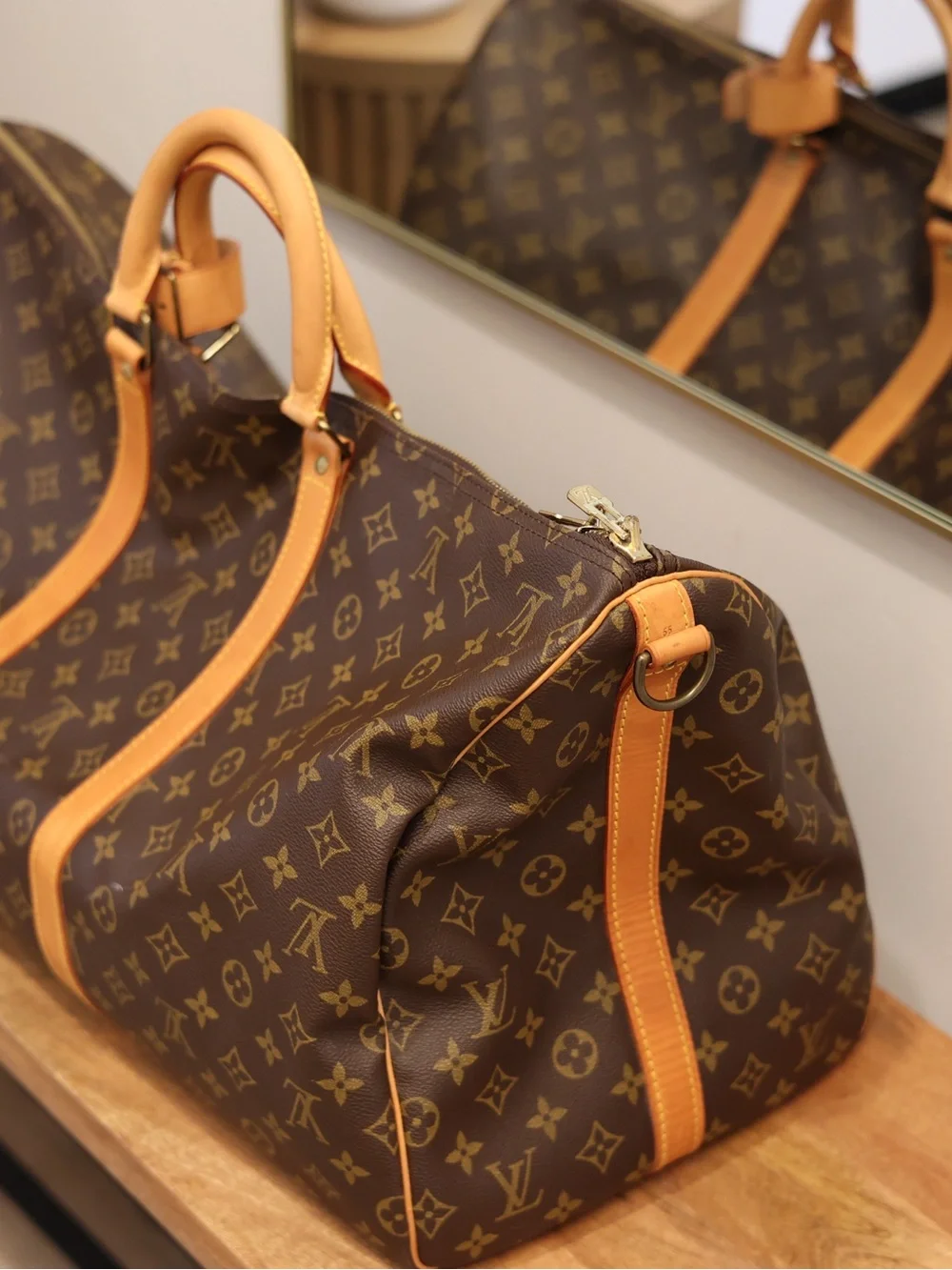 Louis Vuitton Brown Monogram Canvas Duffel with Tan Leather Trim
